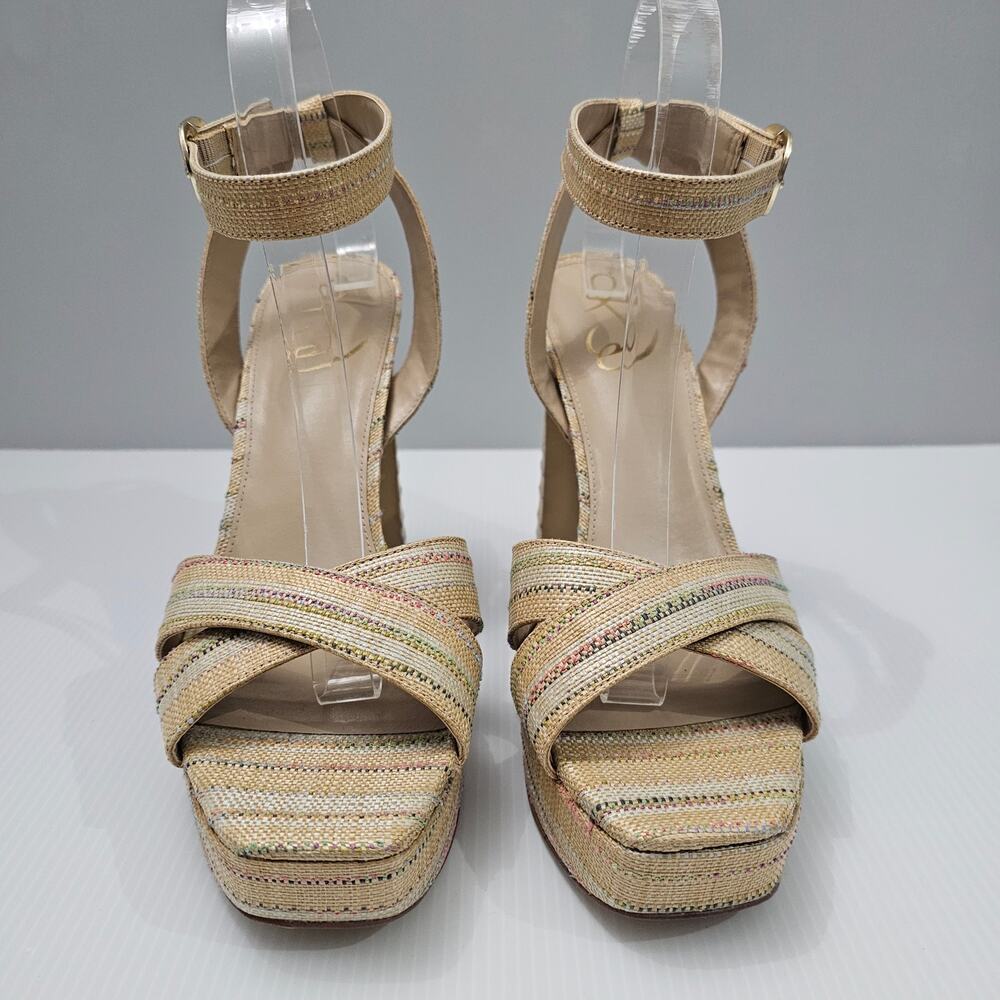 Sam Edelman Kayna Platform Block Heel Sandals Natural Raffia Stripe Womens 9.5 - Picture 4 of 14